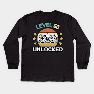 Great 60th Birthday Gift, 60 Years Old, Level 60 Unlocked, Video Game Gift, Gaming Gift, Fathers Day Design, Turning 60, Sleep Eat Play Funny Gift For Him Kids Long Sleeve T-Shirt